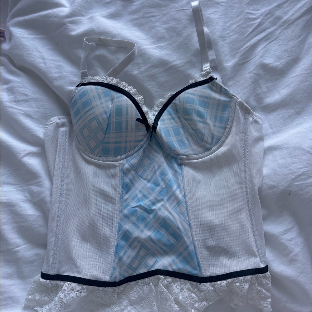 Women's Blue and White Plaid Bustier